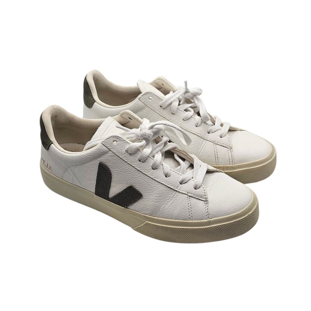 VEJA T2 White & Olive Green Leather Low Top Lace Up Sneakers Size 9 - Picture 4 of 10